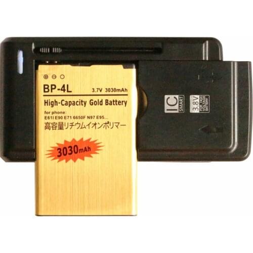 Ciszean 3030mAh BP-4L Gold Replacement Battery + Universal Charger For Nokia E61i E90 6650 E63 E71/X E72 E73 N97 E95 6790 E52