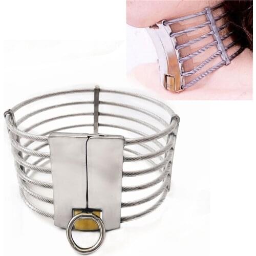 Sex Shop Stainless Steel Neck Collar Fetish Slave BDSM Restraints Metal Choker Lockable Neck Adult Sex Toy For Women Man Couples