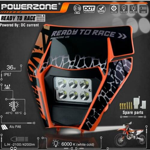 PowerZone Motorcycle LED Headlight Headlamp Head Light Supermoto Fairing For KTM EXC SXF MX Dirt Bike Enduro LED Headlight