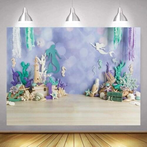 Underwater Mermaid Coral Woodcarving Baby Shower Photo Background Purple Wall Princess Newborn Kids Photography Backdrop