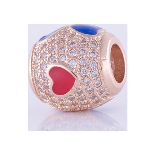 Supplies For Jewelry Micro Pave CZ Rhinestone Enamel Heart Bead Copper Metal Crystal Spacer Beads For Jewelry Making DIY kralen