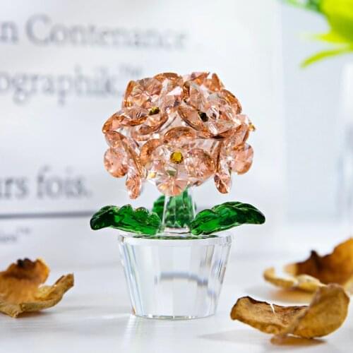 H&D Crystal Hydrangea Flower Figurine Glass Floral Dreams Ornament Home Decor Table Centerpieces Souvenir Collectible Gift,Pink