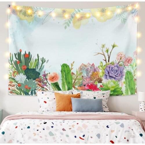 Cactus with Colorful Flower Tapestry Vintage Exotic Summer Plant Nature Frame for Bedroom Photography Wall Decor