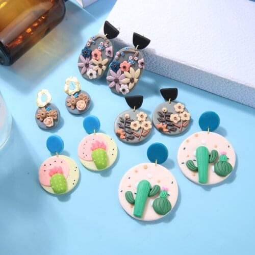 Kissme Handmade Colorful Polymerized Clay Flowers Drop Earrings For Women Cactus Pineapple Plant Geometric Earrings 2021 Jewelry