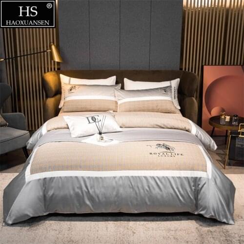 Business Style Bedding Sets Embroidery Champagne Silvery Lattice Design Duvet Cover Bedsheet/Fitted Sheet Bed Covers Pillowcase