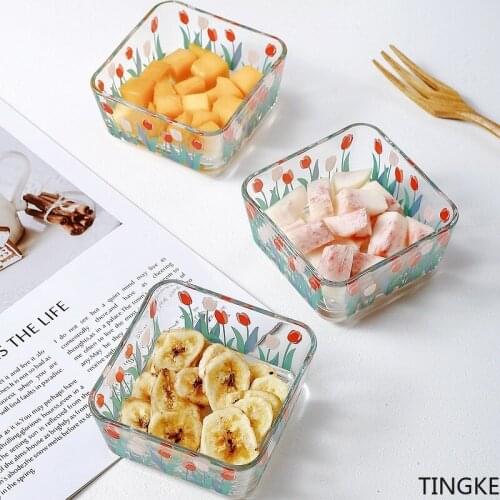 Korean ins wind daisy flower glass bowl square bowl snack bowl snack snack bowl tulip flower salad bowl kitchen utensils