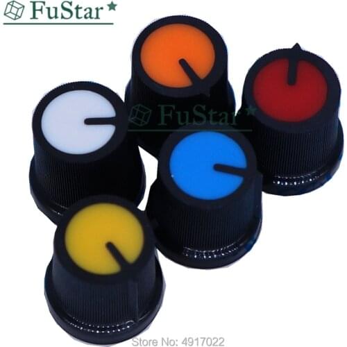 10PCS WH148 knob Plastic Potentiometers Knob for Single Double Potentiometers Switch Cap 14.5X15mm Handle 6MM AG3 5Color each 2