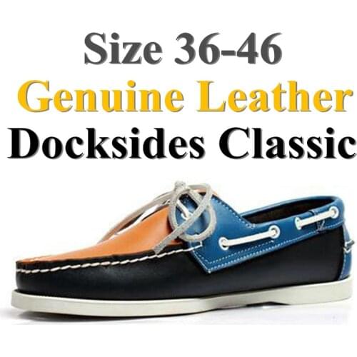 Men Women Genuine Leather Docksides Classic Boat Shoes,Homme Femme Plus Big Size 36-46 Brand Flats Loafers 2019A074