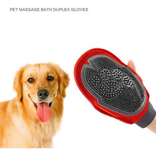 Medium Large Dog Cleaning Bath Massage Gloves Pet Hair Removal Comb double-sided functions Soft Needle Brush Massage Skin Golden