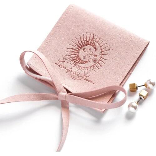 50pcs Personalized Logo Jewelry pouches personalized envelope bag chic small packaging microfiber Business Earings Bags Bulk