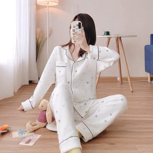 Fashion Ladies Pajamas Set 2021 New Autumn and Winter Air Cotton Layer Thickening Long-sleeved Cute Home Clothes Pure Cotton