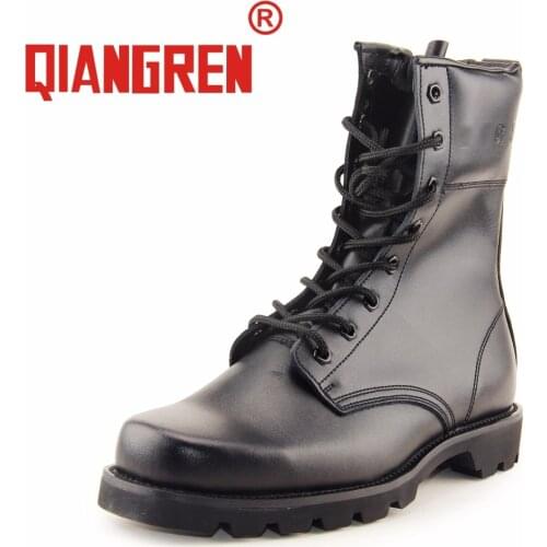 QIANGREN Military Brand Mens Spring Genuine Leather Rubber Tactical Boots Black Outdoors Army Shoes Cow Leather Botas Militares