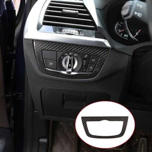 Real Carbon Fiber For BMW X3 X4 G01 G02 2018-2021 Car Headlight Switch Frame Decoration Sticker Car Interior Accessories