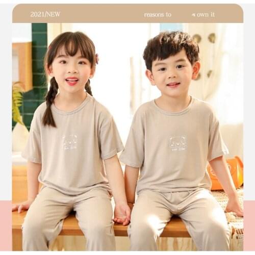 New Boys Girls Summer Pajama Sets Modal Sleepwear Suits 2-6Y Kids Homewear Children Solid Color Pyjamas Kids Clothes Pullover