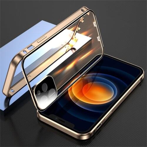 New Magnet Full Cover Case Transparent Simple Case Double Sided Buckle Magnetic Clear Case Lens Metal Cover for Iphone 12 Mini