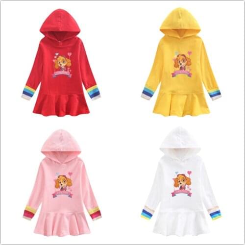 Paw Patrol Autumn Princess Girls Hooded Sweater Dress Cartoon Baby Winter Cotton Hooded Sweater Casual Dress for Birthday Gift