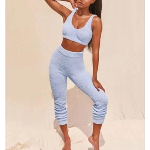 Autumn Women Two-piece suit Pajama set Plush Home Clothes Winter Crop Top and Pants Casual Homewear Pyjamas Set skirt Clothing