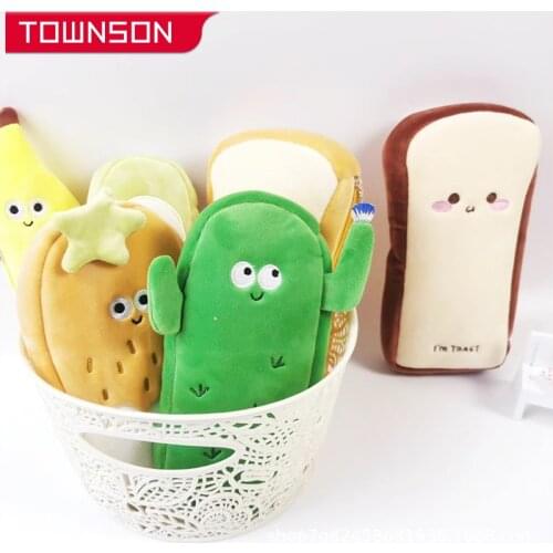 Cartoon fruit Pencil Cases Cactus Strawberry Avocado Plush Large-capacity Stationery Box School Pencilcase Pencils Pouch