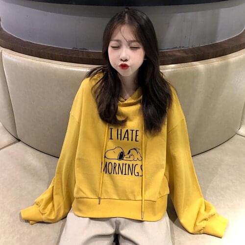 Cute Cartoon Dog Hoodie Harajuku Oversized Cropped Sweathirt Cotton Women Loose Printing Ladies Multicolor Plus Size Autumn Tops