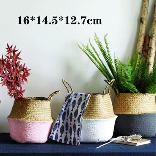 Foldable Laundry Straw Patchwork Wicker Rattan Seagrass Belly Garden Flower Pot Planter Basket Handmade Bamboo Storage Baskets
