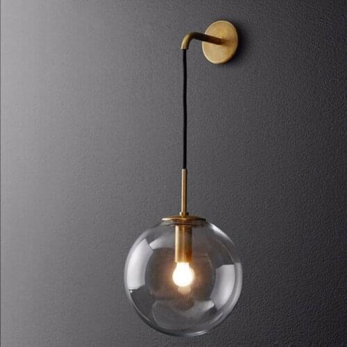 Modern Nordic round glass wall lamp LED E14 adjustable lamp bedroom bedside study aisle hotel room cafe restaurant lamp