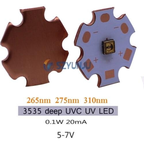 5-7V with 20mm Copper PCB UVC Deep UV light Sterilization LED 3535 0.1W 265nm 275nm 310nm violet ultraviolet
