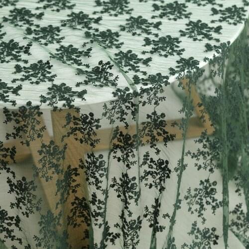 Dark green mesh Flowers Embroidery Lace Fabric DIY Wedding Dress Accessories Width 135cm 1Yard