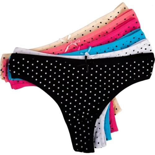 5 Pcs/set Sexy Thong for Women Girls Cotton G-Strings Ladies Panties Lip Print Kawaii Cute Dot Underwear Wholesale Free shipping