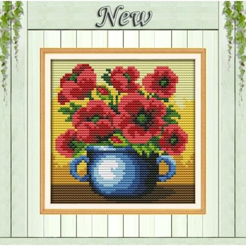 A poppy flower vase colourful decor painting counted printed on canvas DMC 14CT 11CT Cross Stitch Needlework Set Embroidery kits