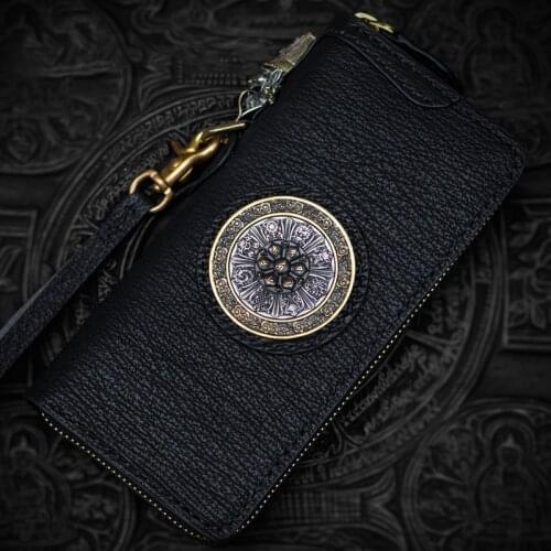 High-grade Shark Skin Cowhide Hand-made Black Wallets Purses Women Men Clutch Genuine Leather Long Card Holder