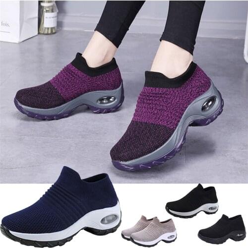 Women Tennis Shoes Breathable Mesh Height-increasing Slip-on Female Sock Footwear Outdoor Women Sneakers Thick Bottom Platforms