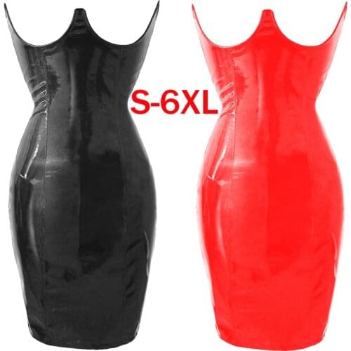 Plus Size Women Bandage Dress Wetlook Faux Leather Underbust Lace Up Corset Dress Black Red Bodycon Sexy Club Party Vestidos