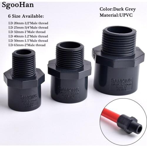1/2"~2" Male Thread UPVC Pipe Dark Grey Straight Connector Aquarium Water Tank Pipe Quick Equal Joint Garden Irrigation Fittings