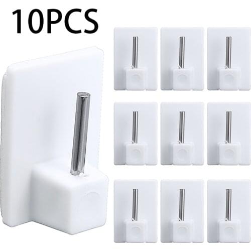 10Pcs Rectangle Self Adhesive Hooks Stick On Curtain Wire Hooks PVC Frame Self Adhesive Net Rail Rod Pin Bathroom Towel Holder
