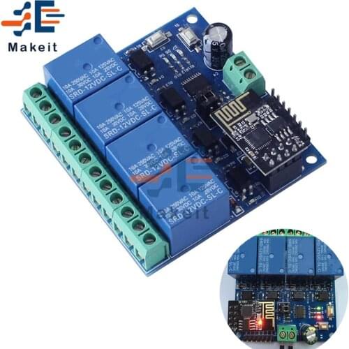 DC 12V 4 Channel ESP8266 ESP-01 Relay Board Module ESP-01 WIFI Module For IOT Smart Home Phone APP Controller WIFI Relay