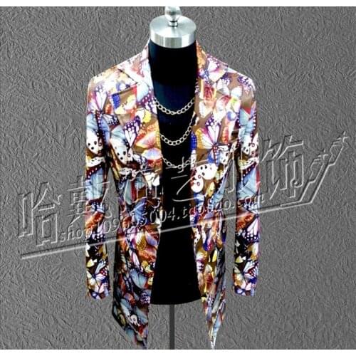 2020 New Pu Leather Suit Jacket Medium-long Printing Coat Men And Women Singer Nightclub Stage Costumes Clothing