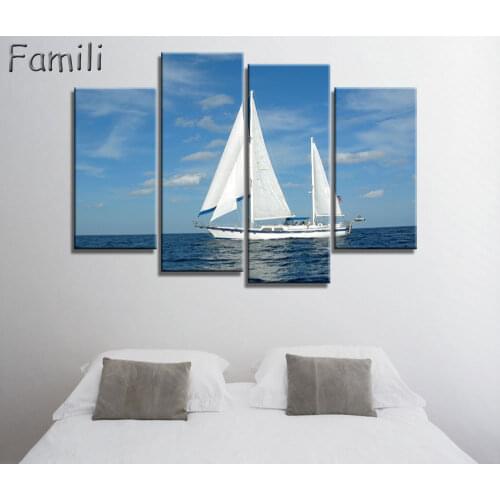 4Pieces Sailboat Canvas Paintings For Living Room Wall Modern Decorative Pictures Tableau Cheap Pictures,wall pictures