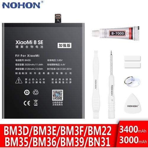 NOHON Battery For Xiaomi Mi 8 SE Pro 4C 5 5X 5S 6 Mi8 SE Mi6 Mi5 Mi5S Mi4C Mi5X Replacment Bateria BM3D BM3E BM3F BM22 BN31 BM36