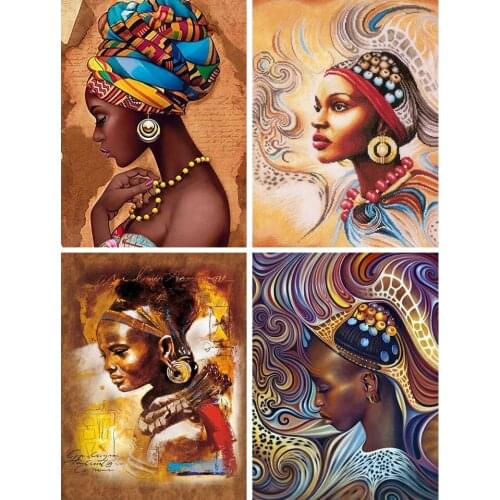 5D Diamond Painting Black Woman Cross Stitch Kit Full Drill Square Embroidery Landscape Mosaic Picture of Rhinestones Home Decor