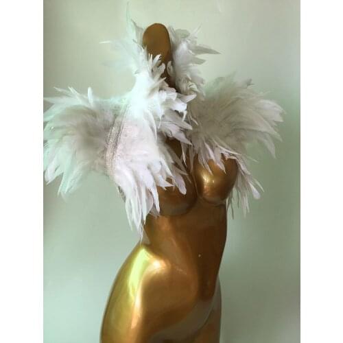 White carnival burlesque costume gothic feather wrap CW17004WT