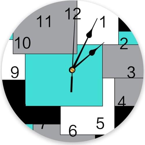 Turquoise Mosaic Color Blocks Abstract Art Wall Clock Modern Design Decor Round Clock Silent Clocks Wall Home Decor Living Room