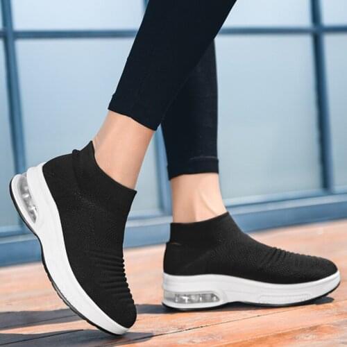 Big Size42 Sport Shoes Women Air Cushion Mesh Sneakers Breathable Elastic Sock Platforms Height Increasing Non-slip Gym Trainers