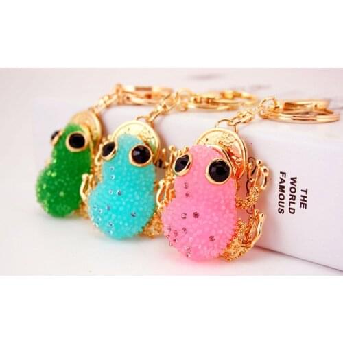 Green Cute Resin Charm Pendant Pink Fortune Frog Copper Coin Keyring Women Handbag Car Keychain Birthday Fashion Mom Gift