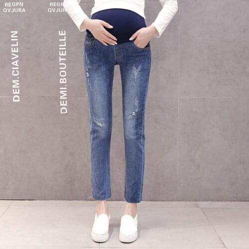 Pregnant women pants wear 2018 stomach straight jeans new spring and autumn nine points leggings