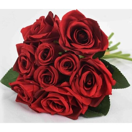 9 Heads Silk Rose Bouquets Artificial Flower Flores Head Wedding Bridal Bouquet Birthday Party Home Garden Decor Fake Flowers