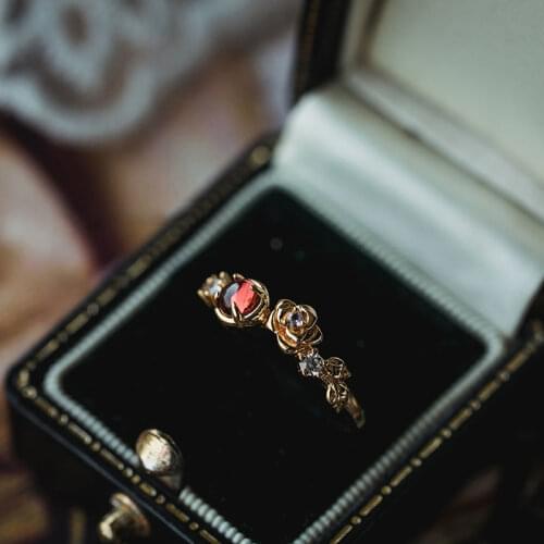Designer original garnet rose opening adjustable ring Chinese style retro elegant light luxury charm female jeweler