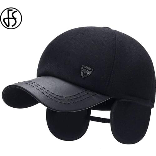 FS 2020 New Felt Middle-aged Dad Hats With Earflaps Snapback Baseball Cap For Men Women Winter Autumn Ear Warm Hip Hop Hat Bone