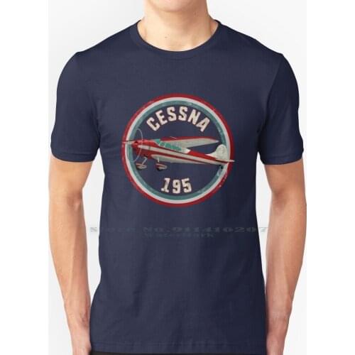 Cessna 195 T Shirt 100% Pure Cotton Airplane General Aviation Flying Small Plane Wavytail Red And White Round Design Vector Art