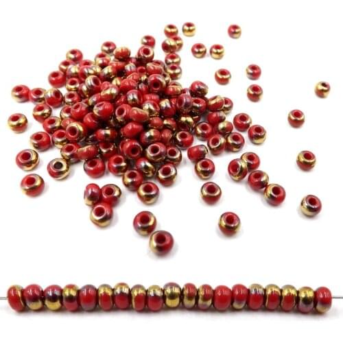 Hot~ 2016 New 6/0 Czech Rund Glass Seed Beads Rocailles DIY Fashion Jewelry Make 200pcs (3.7-4.3mm) .Red Gilded #45-35k