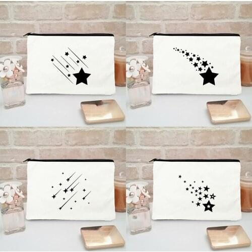 Women Graphic Star Printing Cute Cosmetic Bag Zipper Harajuku Canvas Makeup Organizer Box Case for Female Eco Girls Storage Bags